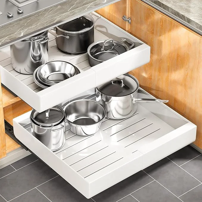 Trendy Kitstorack Pull out Cabinet Organizer Expandable 12 -20 Heavy Duty Slide out Drawers Fixed with Adhesive Nano Film for Pots Roll out Shelf Storage for Kitchen Base Cabinet Organization White About ThisOverview Elegant