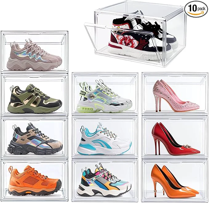 Healthy 10 Pack Acrylic Sneaker Shoe Display Case Size 12.5 Clear Shoe Boxes Stackable Purse Handbag Collectibles Organizer with Magnetic Door Size 12.5 for Men Women Shoes RackAbout ThisOverview Luxury