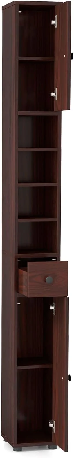 Breathable GOFLAME 71 Tall Bathroom Storage Cabinet Narrow standing Organizer with 1 Drawer 2 Doors 5 Open Shelves Slim Bathroom Cabinet for Small Space 8 x 8 x 71 BrownAbout ThisOverview Official