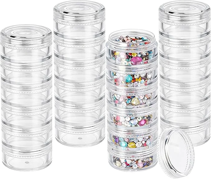 Comfortable 4 Sets 6 Layer Stackable Plastic Containers 10G 10ML Clear Cosmetic Storage Box Round Organizer Jars for Beads Buttons Small Jewelry FindingsAbout ThisOverview Environmentally Friendly