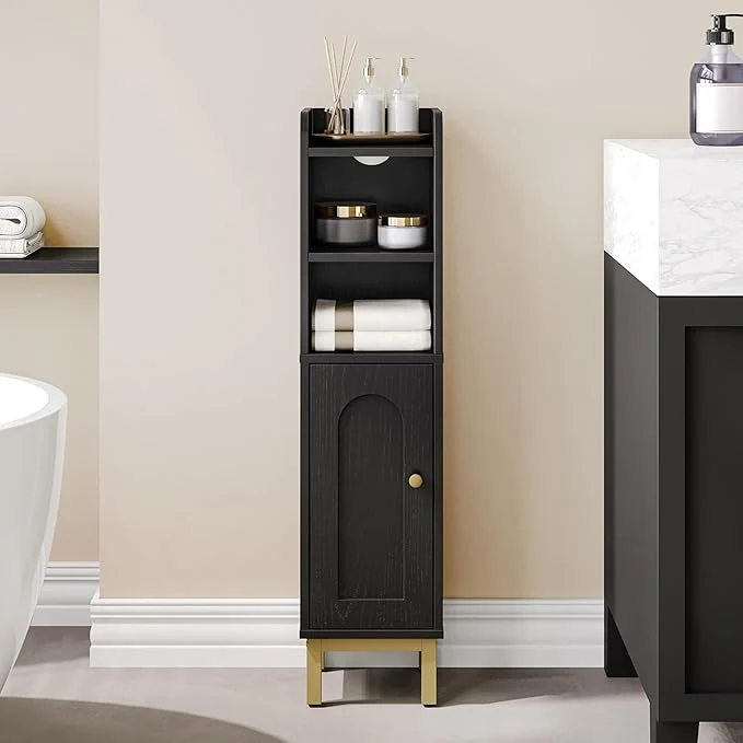 Solid Bathroom Storage Cabinet Small Corner Floor Cabinet with Door and Shelves Narrow Toilet Paper Holder Bathroom Organizer with Adjustable Shelf for Small Spaces Black BC08206XAbout ThisOverview Efficient