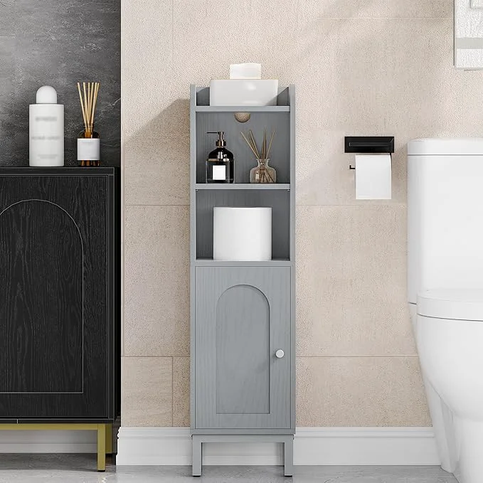 First-Class Bathroom Storage Cabinet Small Corner Floor Cabinet with Door and Shelves Narrow Toilet Paper Holder Bathroom Organizer with Adjustable Shelf for Small Spaces Gray BC38221GRAbout ThisOverview Certified