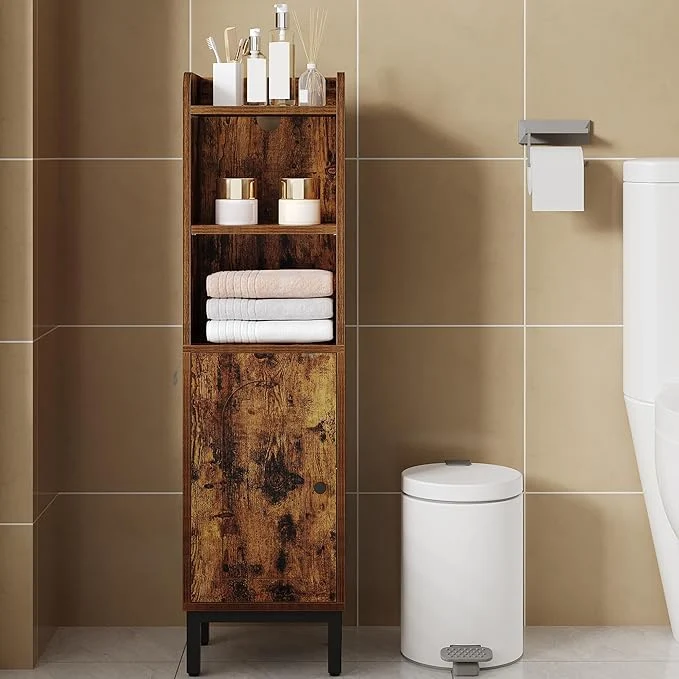 Casual Bathroom Storage Cabinet Small Corner Floor Cabinet with Door and Shelves Narrow Toilet Paper Holder Bathroom Organizer with Adjustable Shelf for Small Spaces Rustic Brown BC38201BV1About ThisOverview Powerful