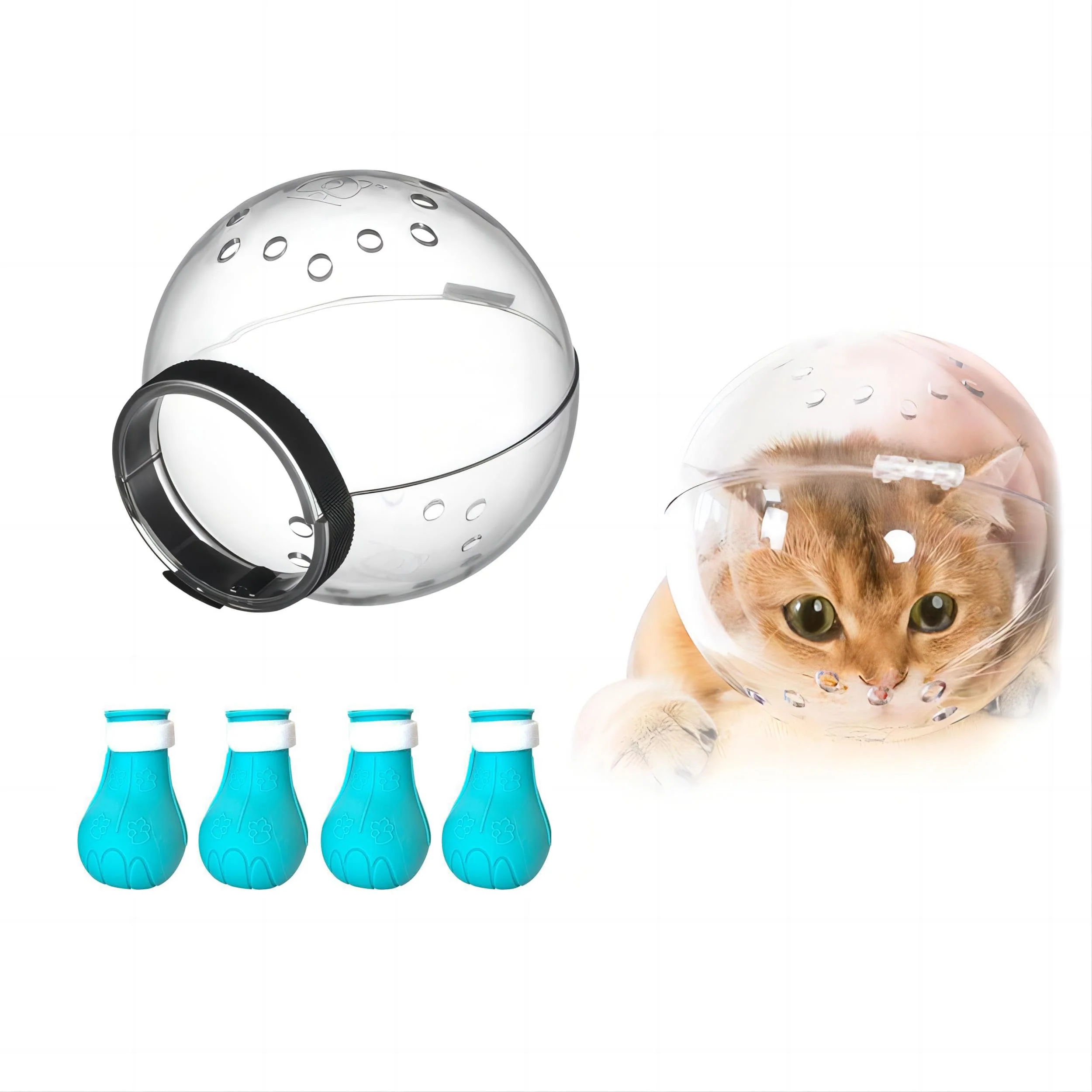 Unique Augegel Cat Muzzle and Boots – Adjustable Headgear for Grooming Bathing Practical