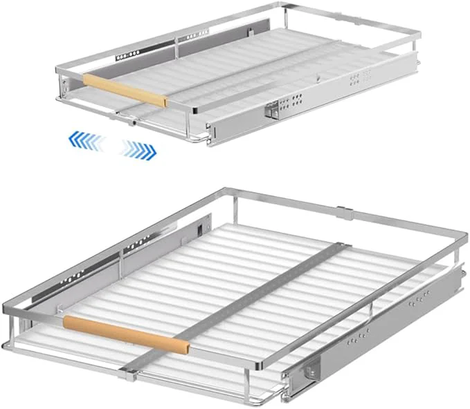 Authentic Pull Out Cabinet Drawer Organizer Heavy Duty Slide Out Pantry Shelves Sliding Drawer Storage for Bathroom Home Kitchen 2 Pack Chrome 22''DeepAbout ThisOverview Premium