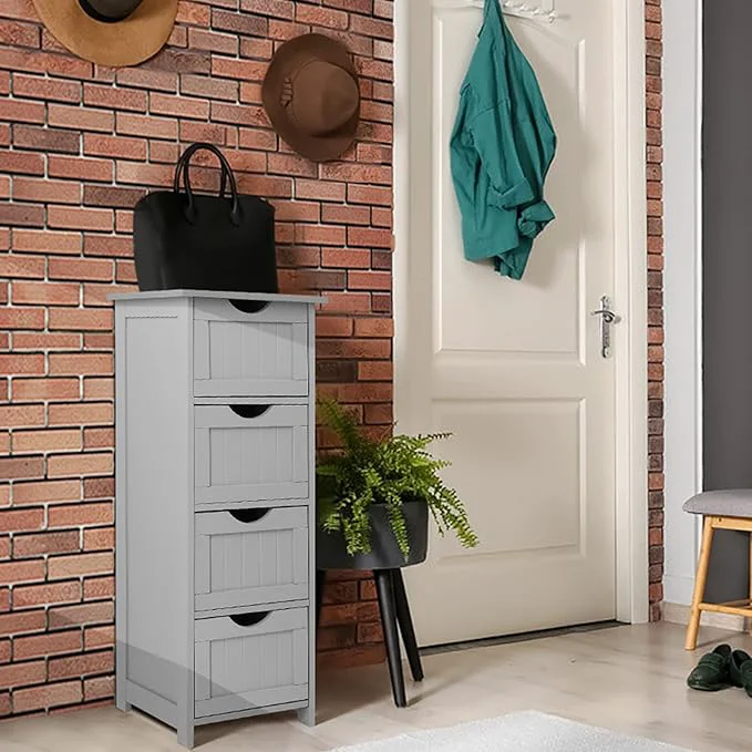 Fast Bonnlo Bathroom Organizer and Storage Wooden Side Bathroom Cabinet with 4 Drawers Standing Cabinet White for Bathroom Bedroom Living Room Hallway 11 13 16 x11 13 16 x32 3 8 Grey About ThisOverview Superior