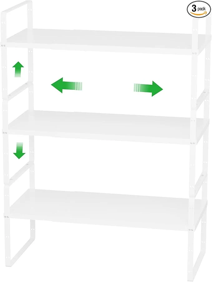 Soft Cabinet Organizer Shelves Expandable Pantry Counter Shelves Stackable Under Sink Inside Cabinet Storage Spice Racks for Kitchen Bathroom Home Office 3 Packs 10.24 D WhiteAbout ThisOverview Original