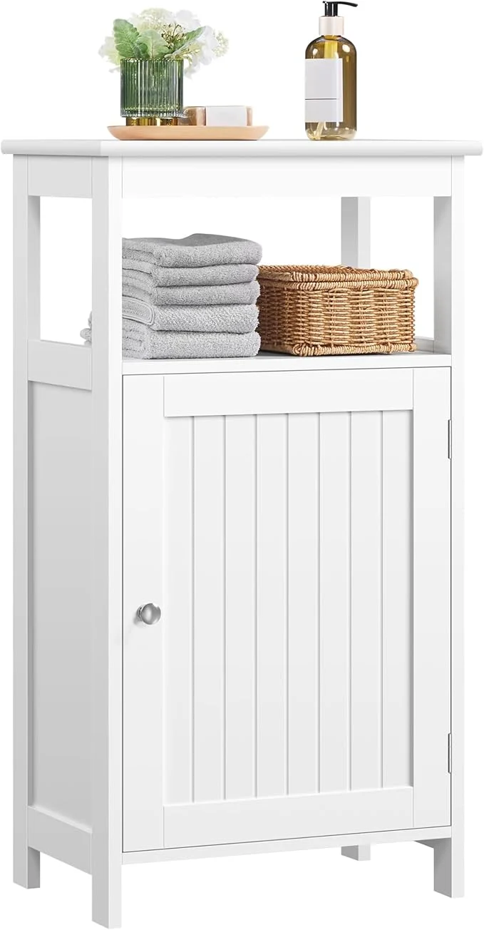 Secure Yaheetech Single Door Floor Cabinet Bathroom Standing Storage Organizer with Adjustable Shelf Narrow Side Cabinet for Living Room WhiteAbout ThisOverview Easy-to-Use
