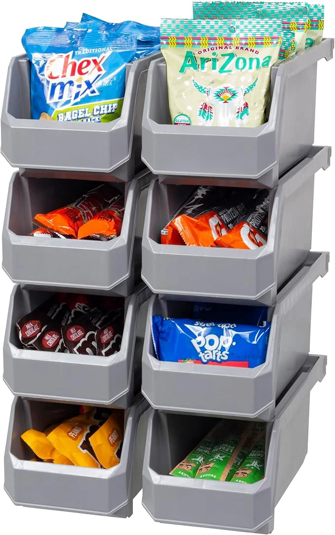 Sustainable Plastic Containers for Organizing and Storage Bins for Closet Kitchen Office Garage or Pantry Organization Stackable Bins Medium 11 x 5 x 5.5 8-Pack GreyAbout ThisOverview Consistent