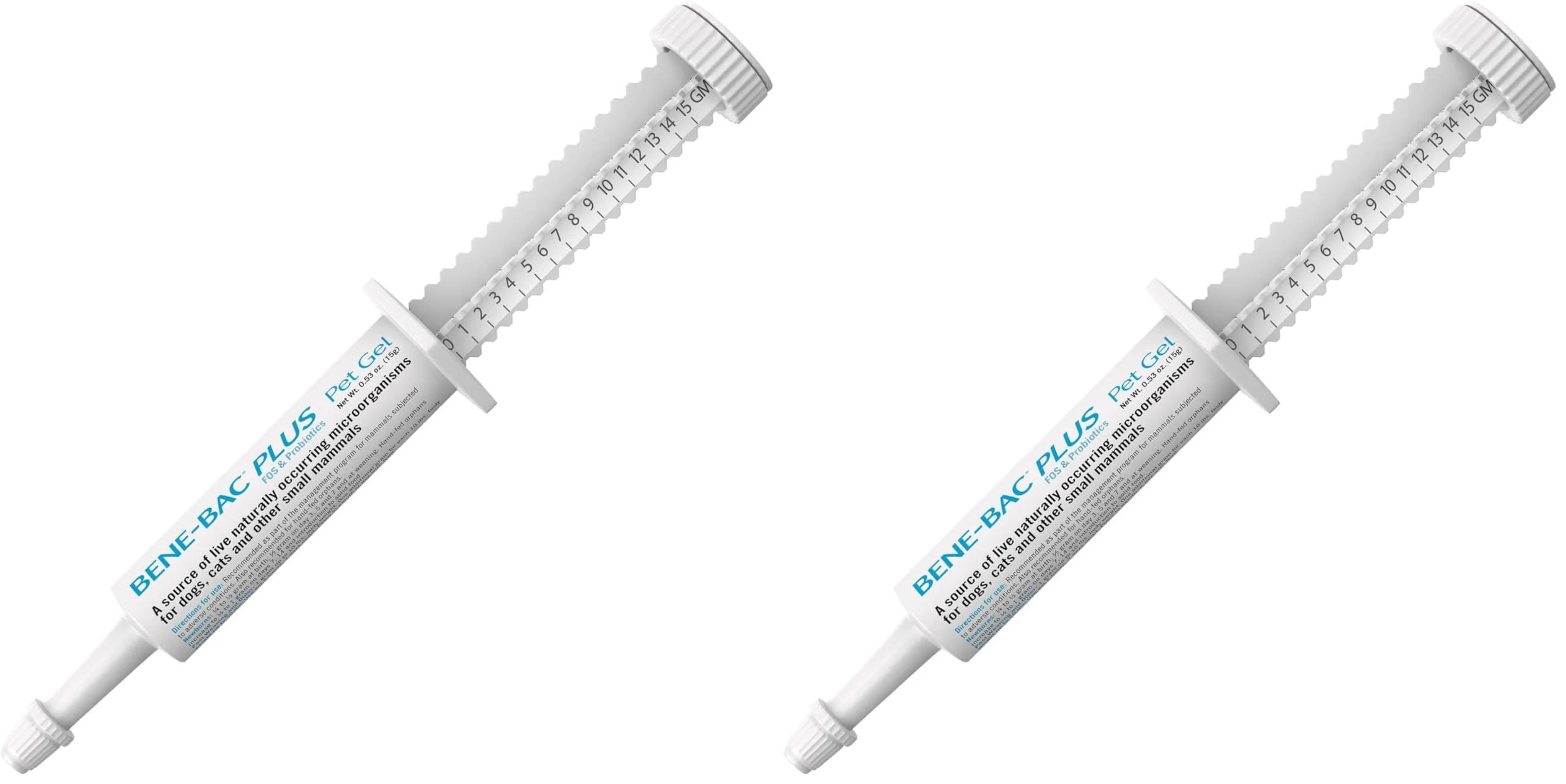 Premium PetAg Bene-Bac Plus Pet Gel - 15 g Syringe Pack of 2 Probiotics FOS for Dogs Cats Exotics Pure