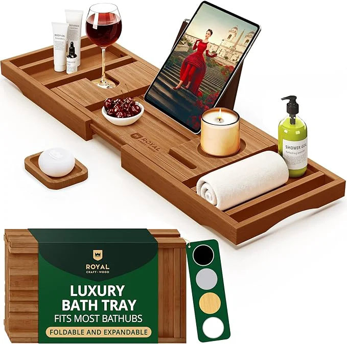 Professional ROYAL CRAFT WOOD Premium Foldable Bathtub Tray Caddy - Wood Bath Tray for Tub Bamboo Shelf Expandable Bath Table Trays Bathtub Bathroom Accessories for New Home Mothers Birthday Gifts for MomAbout ThisOverview Advanced