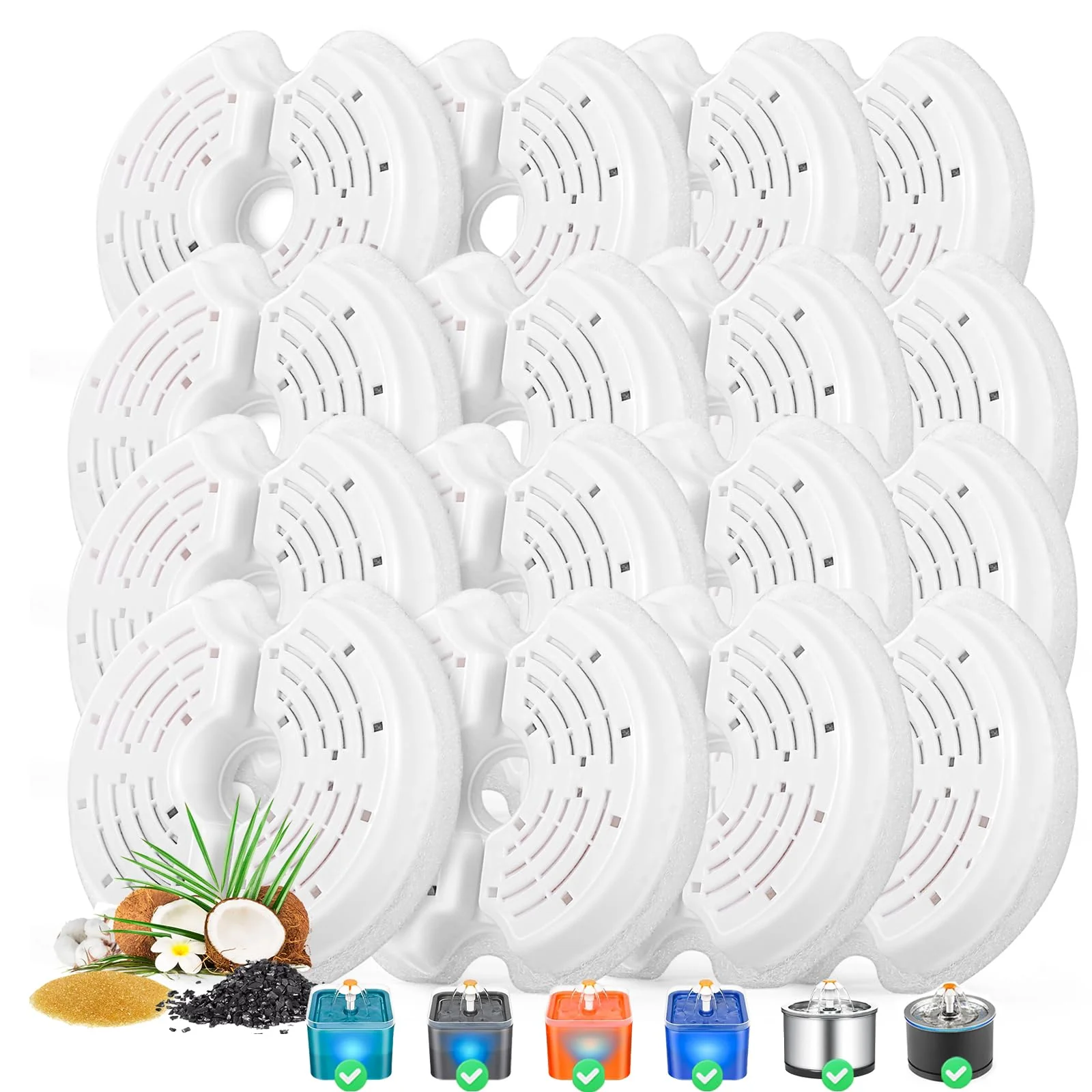 Soft Monsin Cat Fountain Filters – 16 Pack Filters for 84oz 2.5L Stainless Steel 67oz 2.0L Plastic Fountains Relaxed