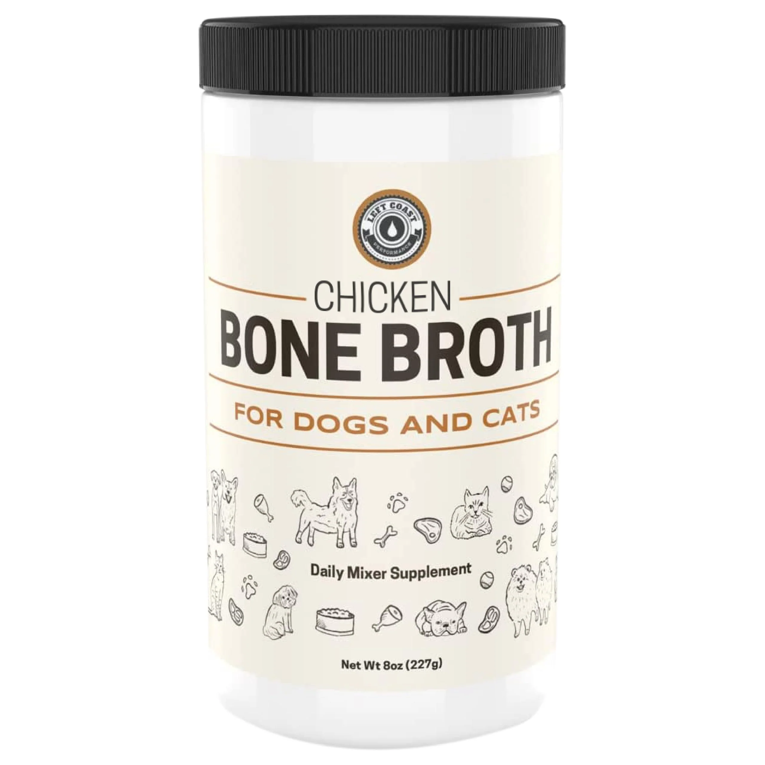 Convenient Left Coast Performance 8oz Chicken Bone Broth Powder – Premium Human-Grade Topper for Dogs Cats User-Friendly