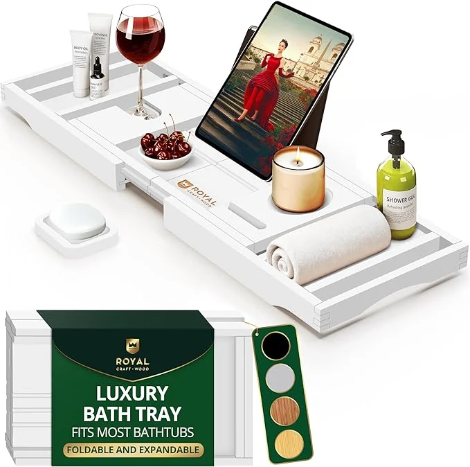Flexible ROYAL CRAFT WOOD Premium Foldable Bathtub Tray Caddy - Wood Bath Tray for Tub Bamboo Shelf Expandable Bath Table Trays Bathtub Bathroom Accessories for New Home Mothers Birthday Gifts for MomAbout ThisOverview Optimized