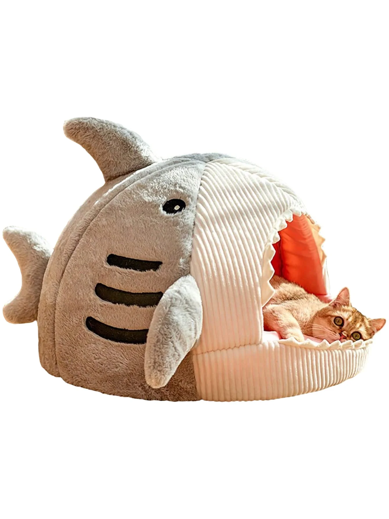Fast QWINEE Shark-Shaped Cat Kennel Bed – Cozy Semi-Closed Nest for Small Pets Grey Superior