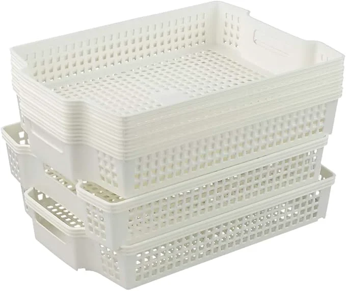 Verified 6-Pack Stacking Plastic Storage Baskets White Paper Storage Basket TrayAbout ThisOverview Healthy