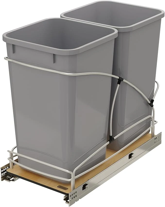 Top-Quality Rev-A-Shelf Steel Bottom Mount Double 27 Quart 6.75 Gallon Waste Bin Trash Container for Under Kitchen Cabinet with Soft Close Gray 54WC-1527SC-17-1About ThisOverview Smooth