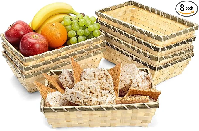 Fast TOPZEA 8 Pack Rectangle Gift Baskets 10 x 6.3 Natural Bamboo Handmade Woven Bread Roll Basket Small Wicker Chip Serving Baskets Food Snack Fruit Storage Basket for Kitchen Restaurant ChristmasAbout ThisOverview Powerful