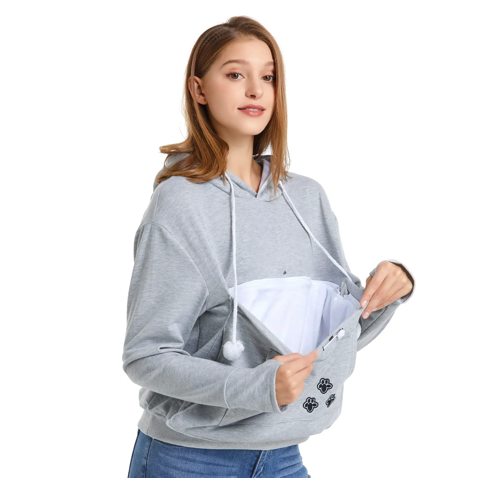Stylish LINYUCHEN Cat Dog Pouch Hoodie Large Pet Carrier Sweatshirt Unisex Light Grey Eco-Friendly