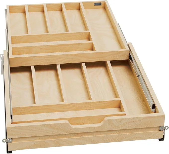 Smooth Rev-A-Shelf Two-Tier Kitchen Utensil Drawer Organizer Pullout Cutlery Tray Soft-Close Slides 24 Base 21 Cabinet Opening Wood 4WTCD-24HSC-1About ThisOverview Top-Quality