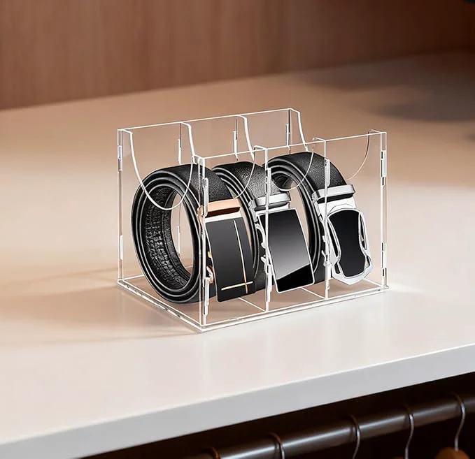Specialty Dezzer Belt Organizer Acrylic Belt Storage Organizer for Closet and Drawer Clear Belt Holder Display Case with 3 Compartments for Tie and Bow TieAbout ThisOverview High-Quality