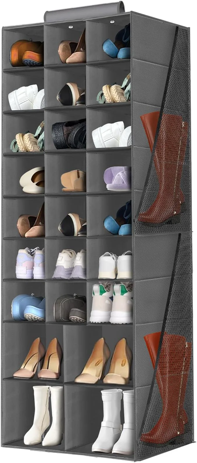 Certified Hanging Shoe Organizer for Closet Closet Hanging Shoe Storage Rack Holder Shelves Collapsible Shoe Closet Organizers and Storage with 4 Large Side Pockets 25 Sections for Shoes Hats Clothes Gray About ThisOverview Prestigious