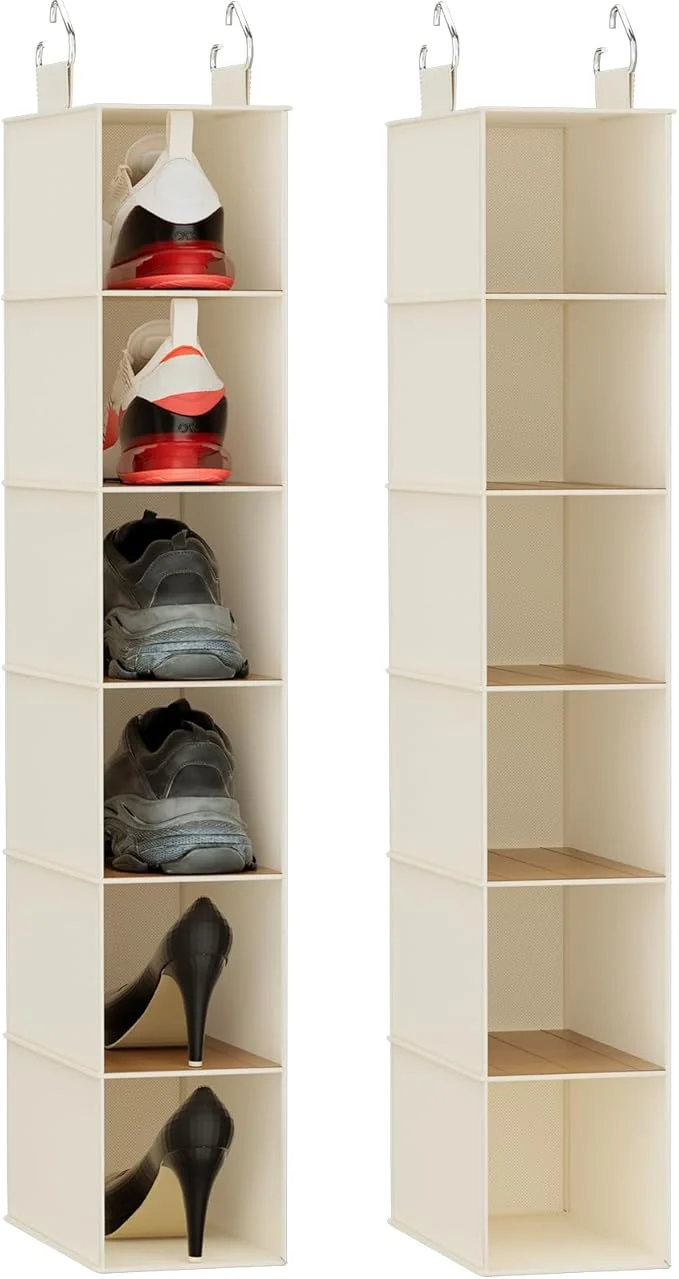 User-Friendly VERONLY Hanging Closet Shelf Shoe Organizer Set of 2 with Woven Bamboo Shelves 11.5 x 31.5 x 5.5 in 6-Tier Design for Space-Saving Storage BeigeAbout ThisOverview High-Performance