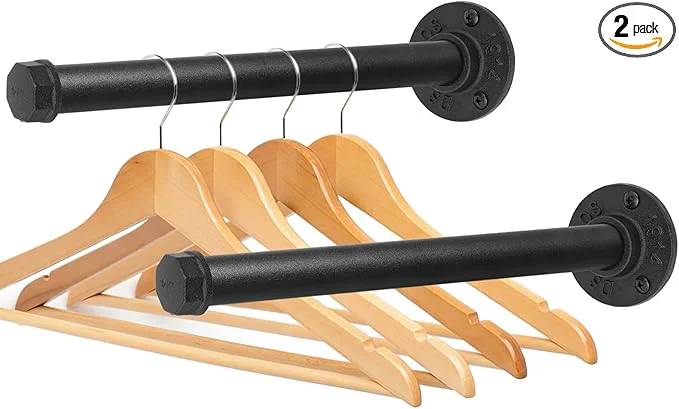 Verified Wall Mounted Clothes Rack Industrial Pipe Clothing Rack for Hanging Clothes Heavy Duty Cast Iron Garment Racks for Wardrobe Organizers DIY Closet Rods Closet Bar Black 2 Pack 12 Inch About ThisOverview Healthy