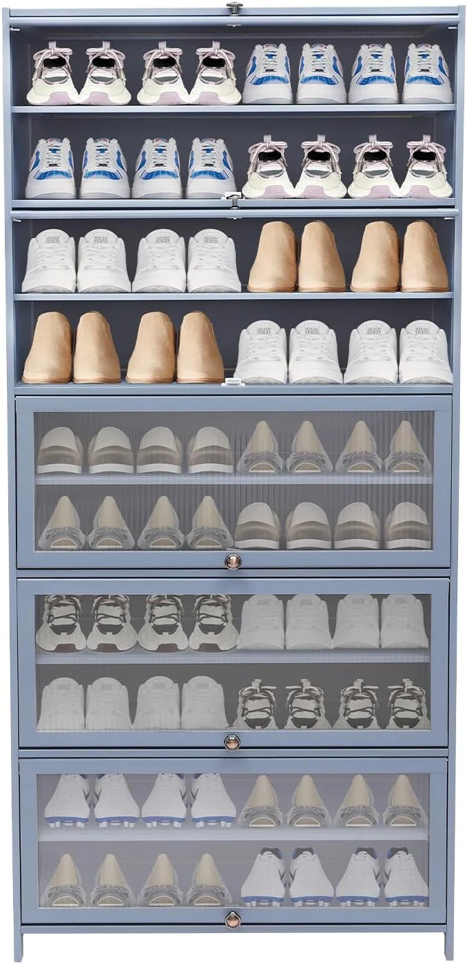 Trusted Bamboo Shoe Cabinet with Flip Doors 10 Tiers Large Entryway Shoe Storage Cabinet Tall Wooden Rack for Closet Bedroom Grayish Blue About ThisOverview Sophisticated