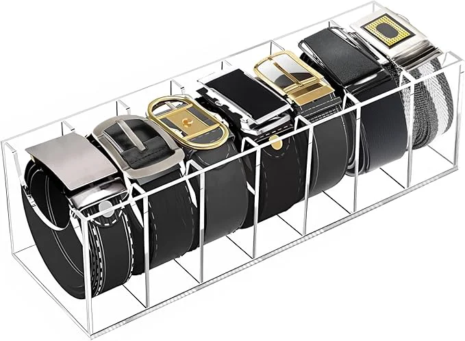 Efficient Belt Organizer for Closet Acrylic Belt Organizer 7 Compartments Display Case for Tie and Bow Tie Clear Belt Holder for Women Men HomeAbout ThisOverview Smart