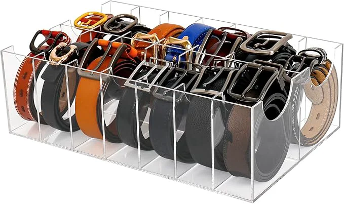 Versatile Acrylic Belt Organizer - 14 Compartment Clear Display Case for Closet and DrawerAbout ThisOverview Carefully Designed