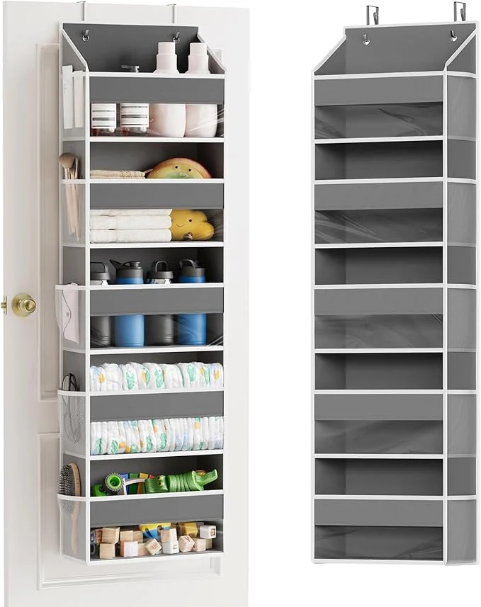 Dependable SpaceAid 1 Pack Over The Door Organizer with 5 Large Pockets and 10 Mesh Side Pockets 5 Layers Door Organizer Hanging with Clear Window for Bedroom Bathroom Pantry and Nursery GrayAbout ThisOverview Expertly Made