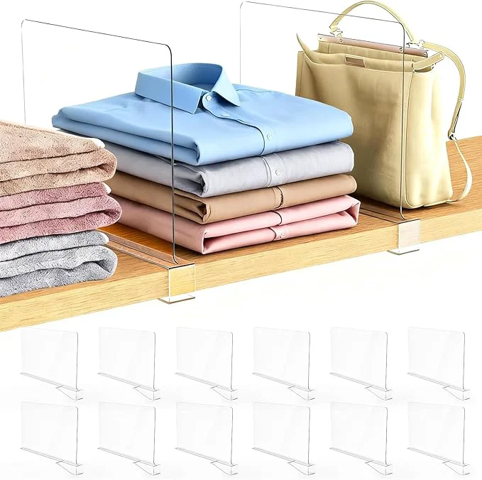 Smart 12 Pack Closet Shelf Dividers Organizer Purse Clothes Organization Acrylic Clear Tall Divider Separators for Wood Wire Thick Shelves Kitchen Office Bookshelf Storage Handbags Bag SweaterAbout This Top-Quality