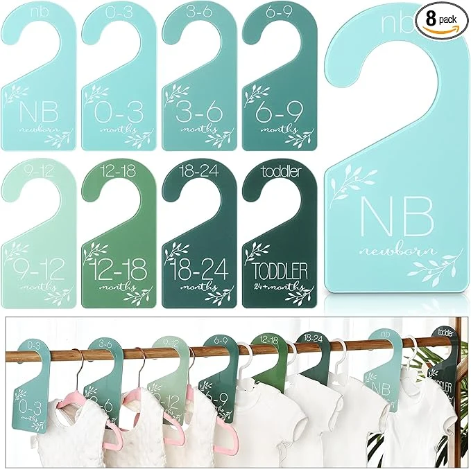 User-Friendly 8 Pcs Baby Closet Size Dividers Acrylic Baby Closet Dividers Nursery Closet Dividers Baby Clothes Size Hanger Baby Wardrobe Organizers Infant Wardrobe Separator 7 x 3 Inch Green About ThisOverview Dependable