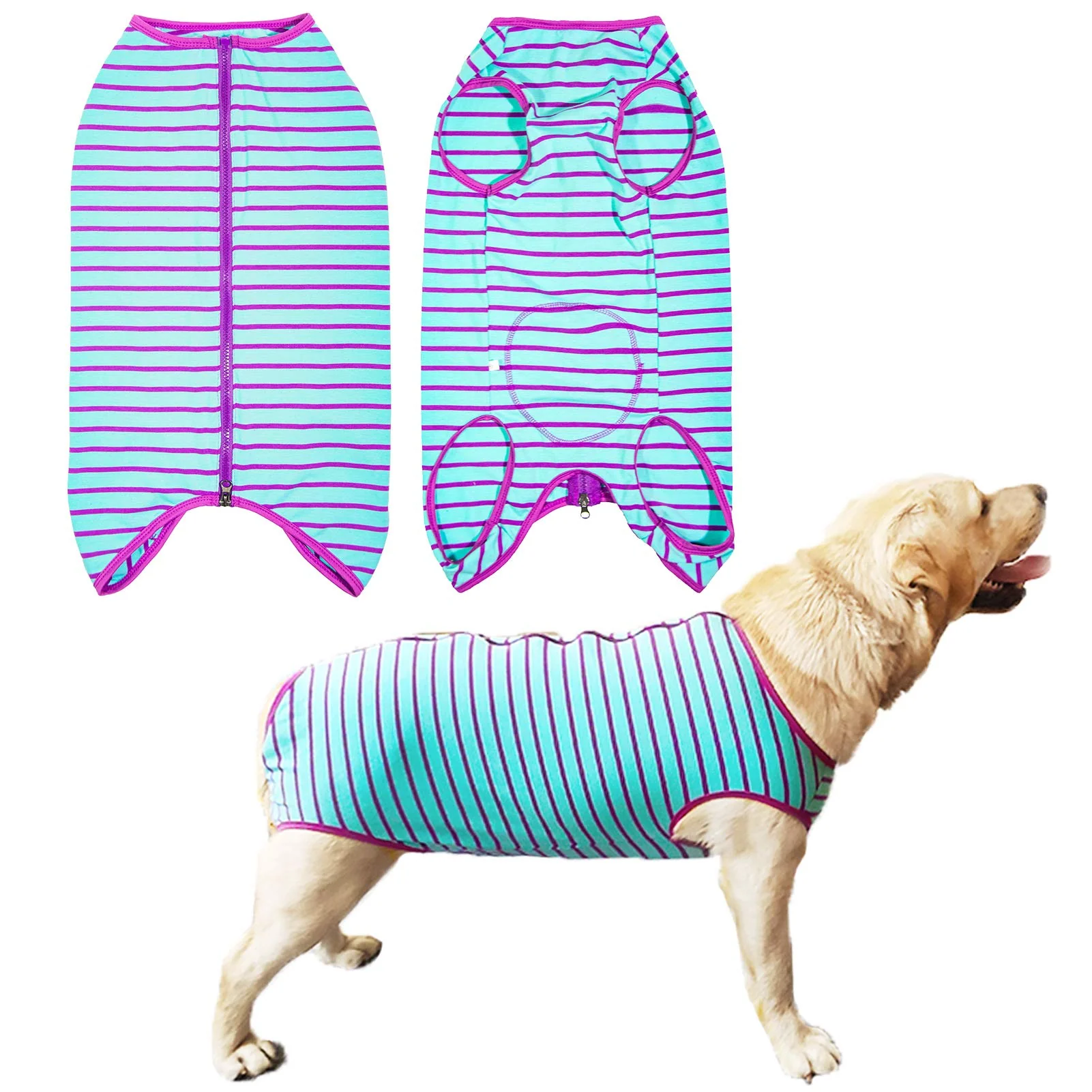 Detailed Kukaster Pet Dog Recovery Suit Post-Surgery Shirt - E-Collar Purple Stripe 3XL Reusable