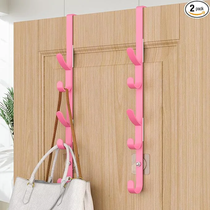 Carefully Designed Over The Door Hooks Metal Door Hooks for Hanging Over The Door Purse Organizer for Door Coat Hanger Back of Shower for Hanging Towel Rack Clothes Hat Bathroom Closet Pink-2Packs About ThisOverview Sophisticated