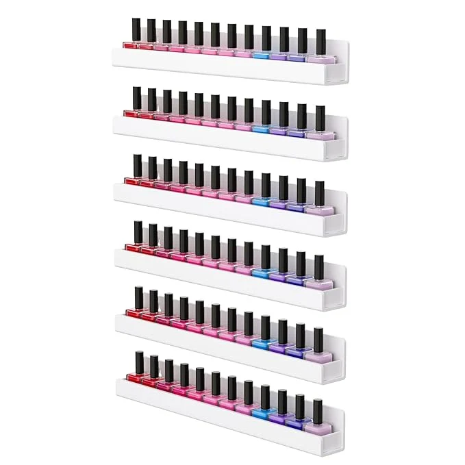 Casual FEMELI Nail Polish Wall Rack 6 Shelves 15 Inch White Acrylic Nail Polish Holder Organizer for 66-90 Bottles Multi-Purpose Acrylic Floating Shelves 15 Inch White Premium Material
