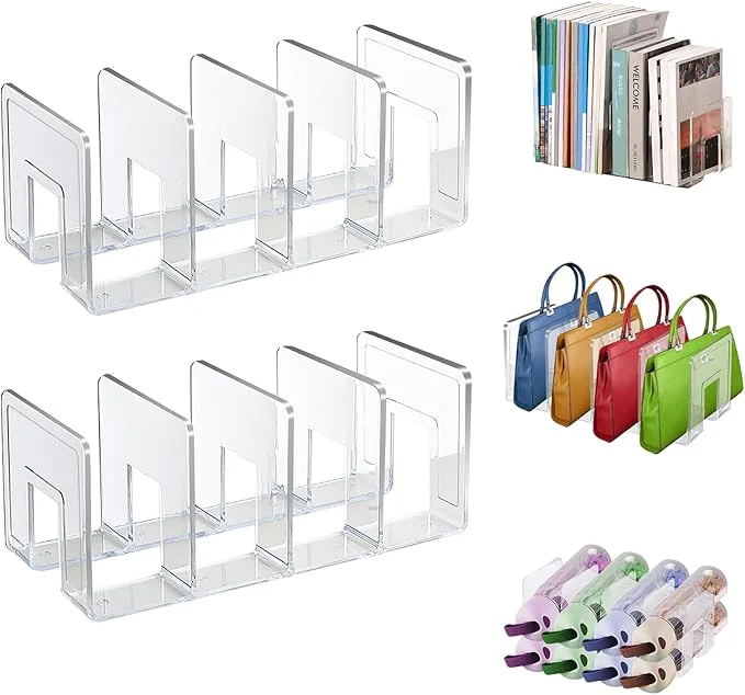 User-Friendly Lemical Clear Acrylic File Sorter 2 Pack Handbag Clutch Purse Organizer Acrylic Shelf Divider Drawer Organizers for Clothes Pouch Notebooks Stand Bookshelf Cooking Utensil 2Pack-4Sections About ThisOverview Premium