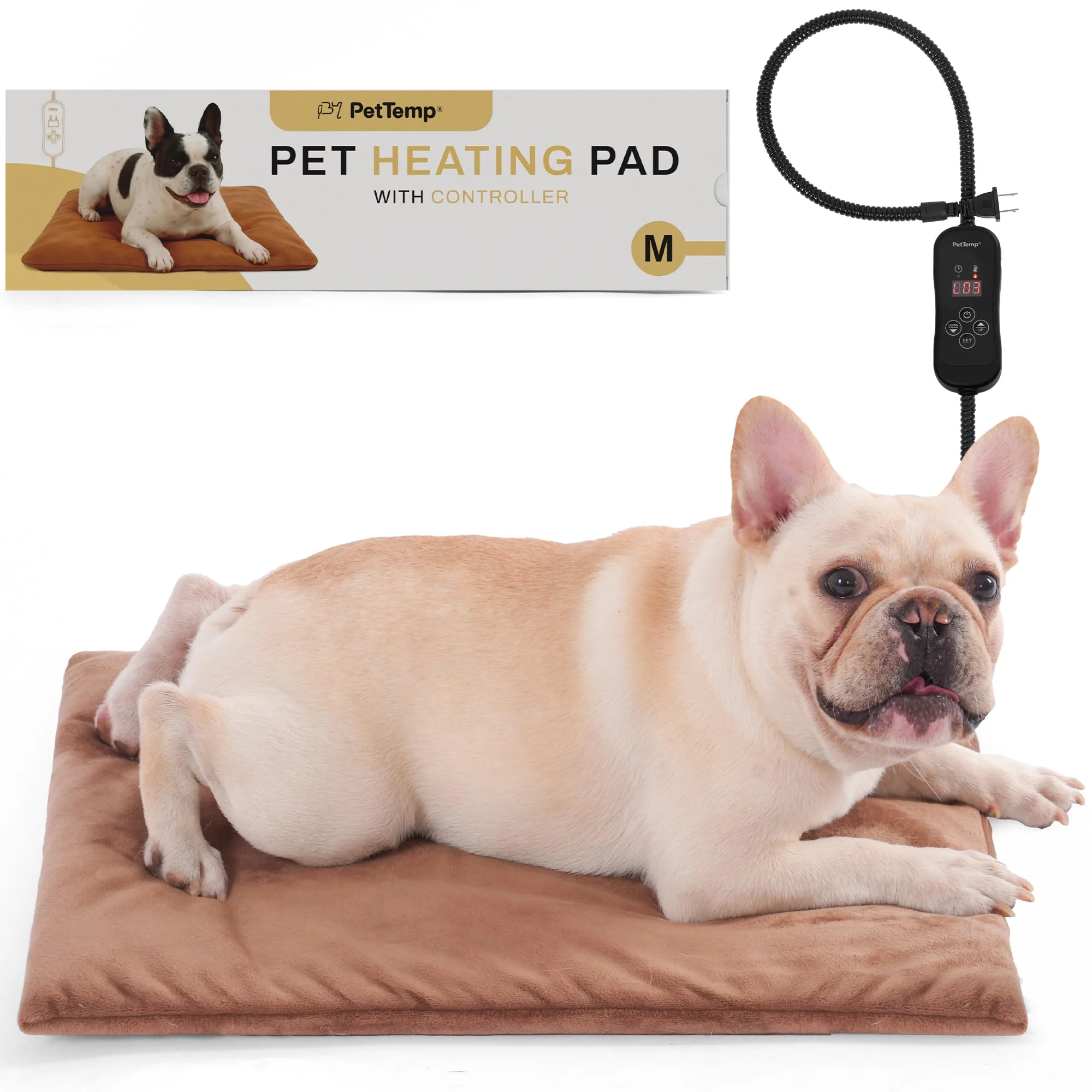 Fast PetTemp Heating Pad for Cats Dogs – 5 Temp Levels 20x16in Waterproof Pet Mat Natural