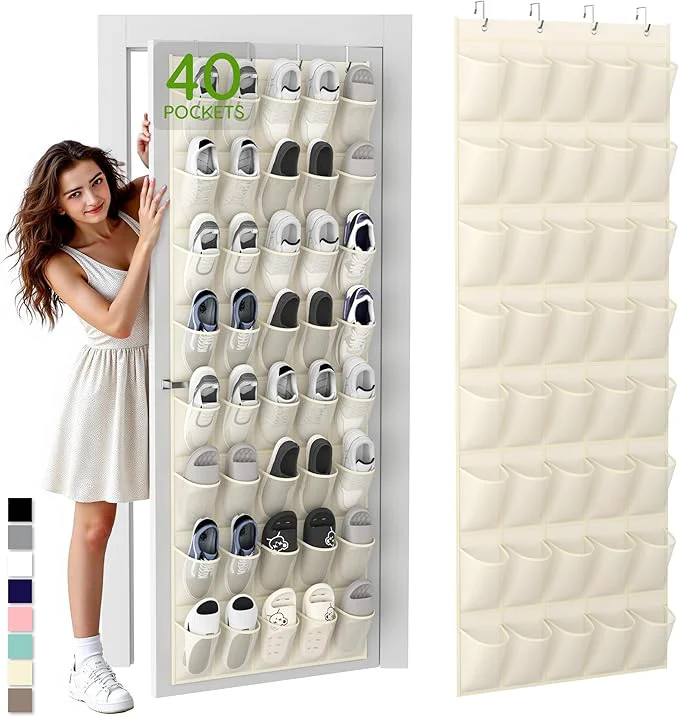 Casual Unjumbly Over the Door Shoe Organizer with 40 Large Breathable Mesh Pockets Space Saving Shoe Holder Hanging Shoe Rack for Entryway Bedroom Closet Storage Beige 40 Pockets About ThisOverview Exceptional