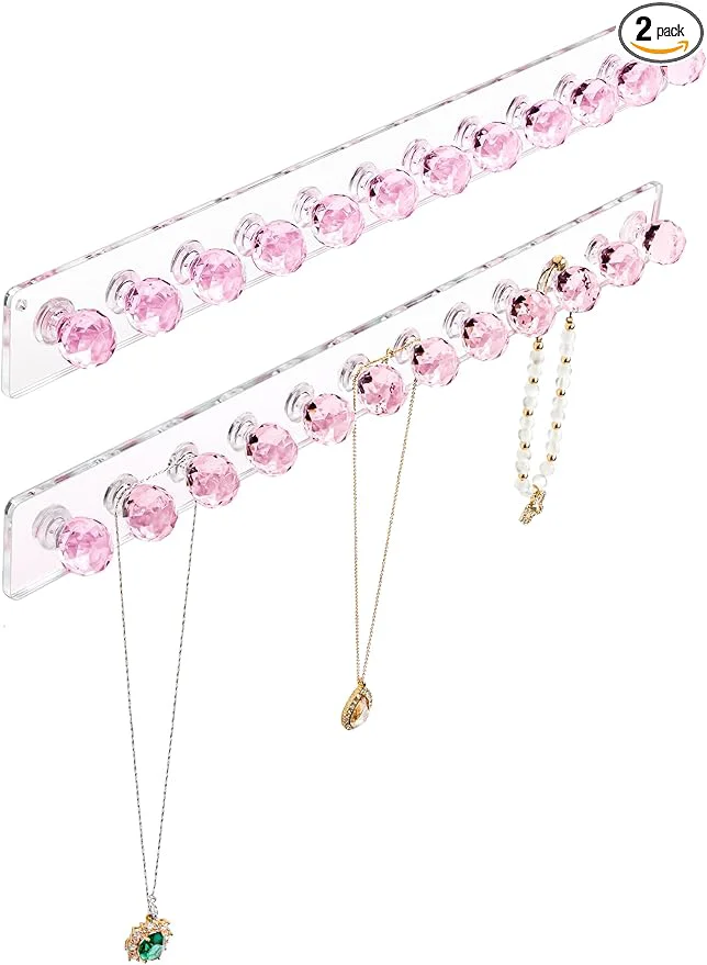 Sophisticated Heesch Necklace Holder Pink Acrylic Necklace Hanger Wall Mount Hanging Necklace Organizer Jewelry Hooks for Necklaces Bracelets Chains 2-pack Pink About ThisOverview Long-Lasting