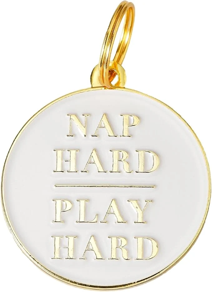 Elite Two Tails Pet Company Personalized 'Nap Hard Play Hard' Pet ID Tag Collar Genuine