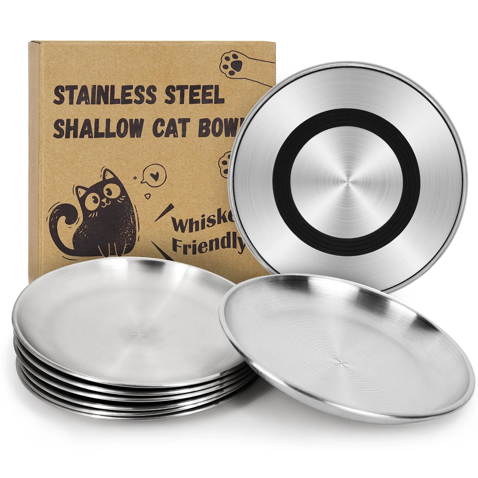 Unique Supet Cat Plates for Wet Food – Stainless Steel Whisker-Friendly Bowls Non-Slip Base 13oz 2-Pack Functional
