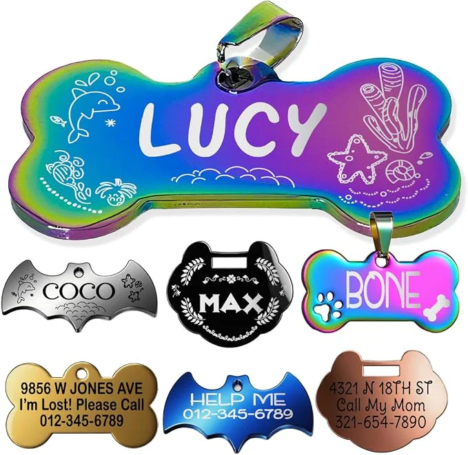 Soft Stainless Steel Personalized Pet ID Tags Art Design Modern
