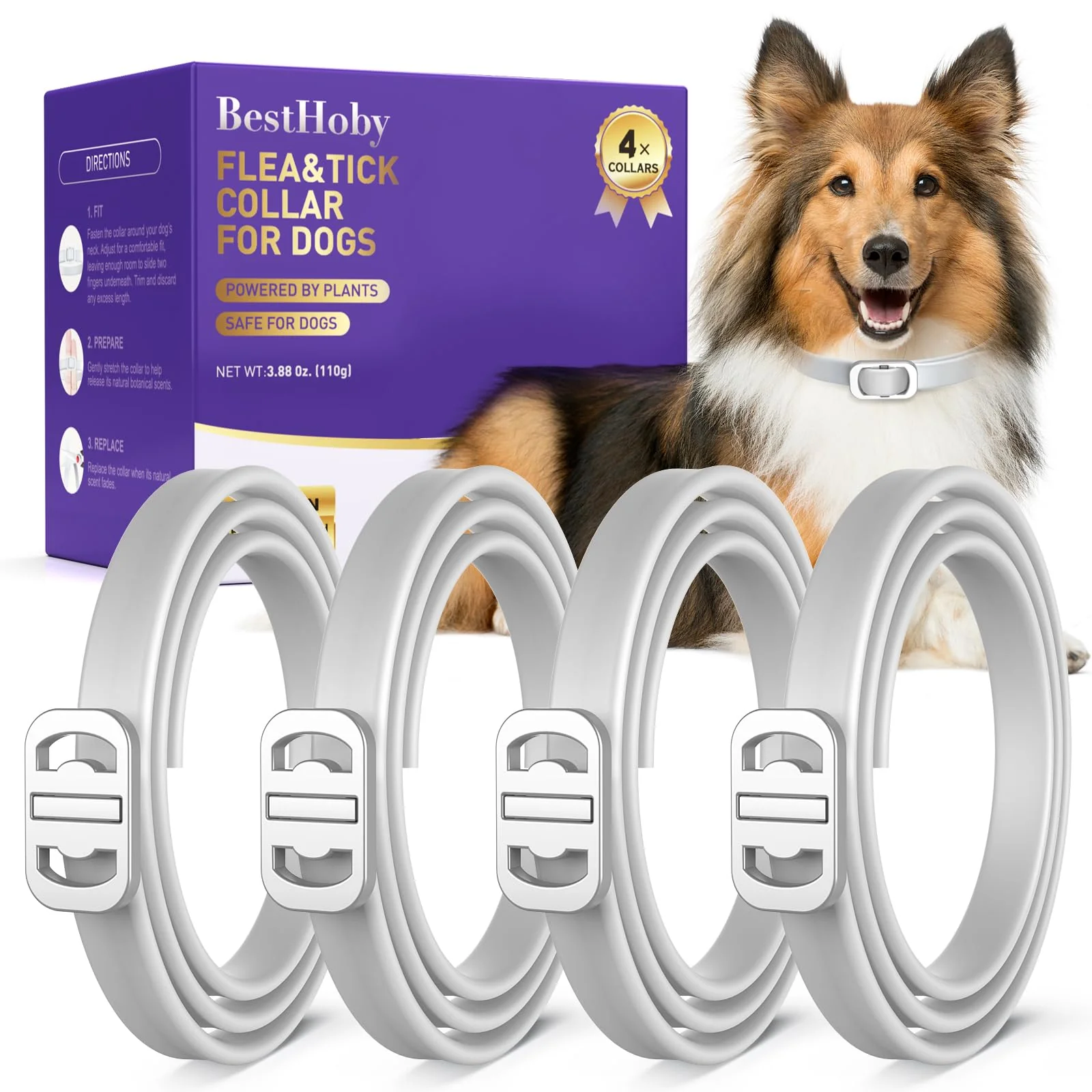 Enhanced Hoby Flea and Tick Collar for Dogs – 4 Pack Plant-Powered Waterproof Adjustable up to 25.6 Inches Fine Crafted