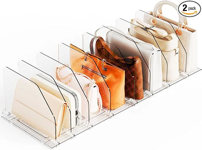 Artisan Yieach 2 Pack Purse Dividers for Closet - Adjustable Closet Purse Organizers and Storage Rack Acrylic Clear Shelf Dividers for Closet Organization Towel Pocketbook Wallet Bag Shelf Clutch OrganizerAbout ThisOverview Expertly Made