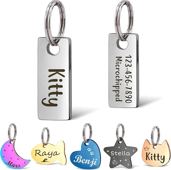 Traditional Anavia Small Size Dog Cat ID Tags Small XS Personalized Color Plated Stainless Natural