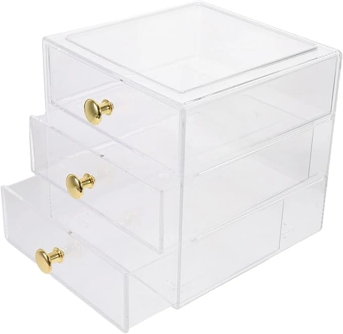Sophisticated Plano Storage Box Makeup Organizer Desktop Storage Organizer Sturdy Gold HandleAbout ThisOverview Carefully Designed