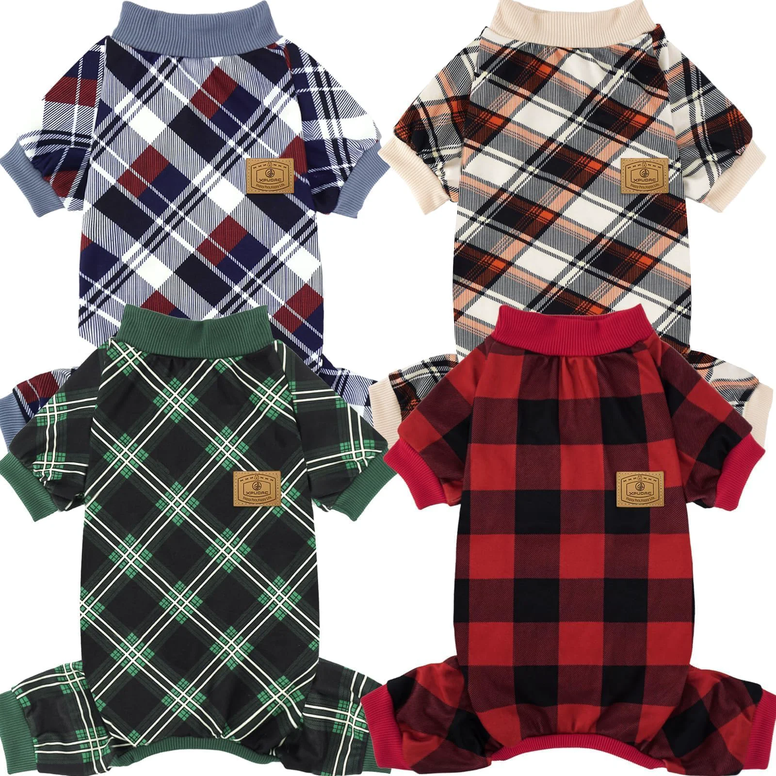 Expertly Made XPUDAC 4 Pack Dog Pajamas for Small Dogs – Festive Plaid Christmas Onesies Medium Optimized
