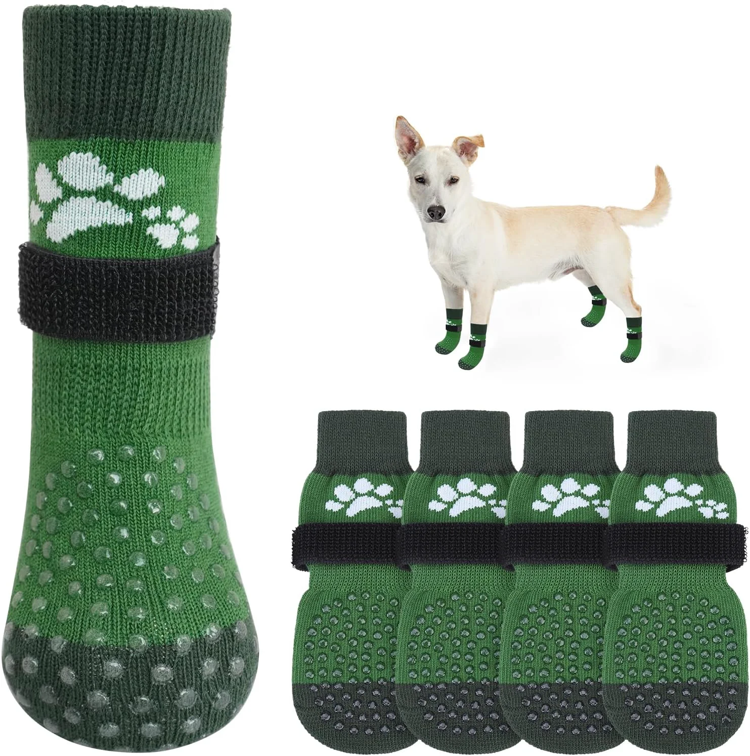 Dependable SCENE Anti Slip Dog Sock to Prevent Licking Paws for Hardwood Floors Boots Paw Protector Shoes for Hot Cold Pavement with Grippers Double Sides Grips for Small Medium Large Senior Dogs XS Lightweight